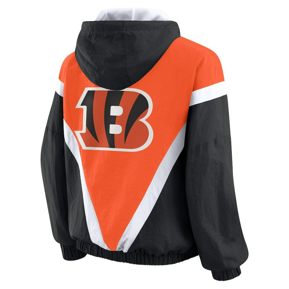 Cincinnati Bengals WEAR by Erin Andrews Women's Retro Crinkle Full-Zip Hoodie Windbreaker Orange/Black | NFL