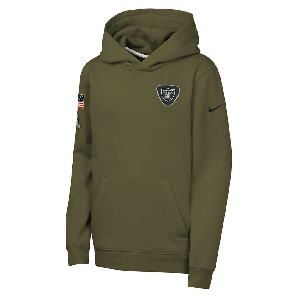 Las Vegas Raiders Youth 2025 Salute to Service Club Fleece Hoodie Olive | Nike for Sale