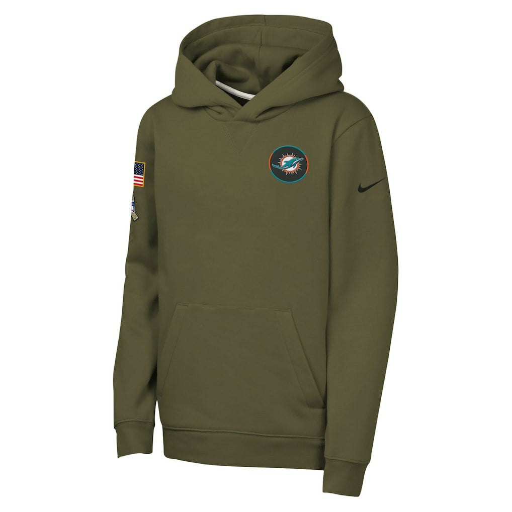 Miami Dolphins Youth 2025 Salute to Service Club Fleece Hoodie Olive | Nike for Sale