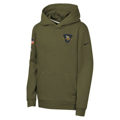 Minnesota Vikings Youth 2025 Salute to Service Club Fleece Hoodie Olive | Nike for Sale