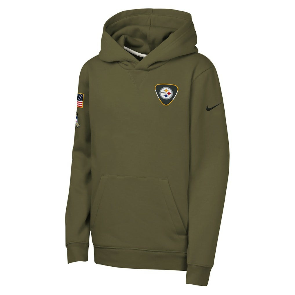 Pittsburgh Steelers Youth 2025 Salute to Service Club Fleece Hoodie Olive | Nike for Sale