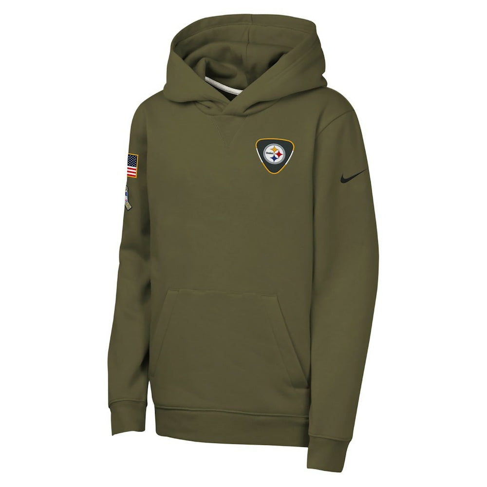 Pittsburgh Steelers Youth 2025 Salute to Service Club Fleece Hoodie Olive | Nike for Sale