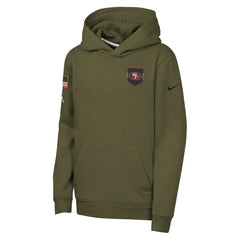 San Francisco 49ers Youth 2025 Salute to Service Club Fleece Hoodie Olive | Nike for Sale