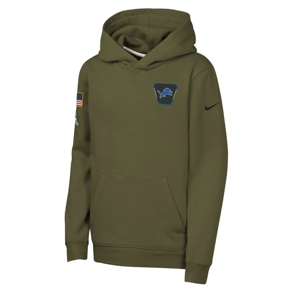 Detroit Lions Youth 2025 Salute to Service Club Fleece Hoodie Olive | Nike for Sale