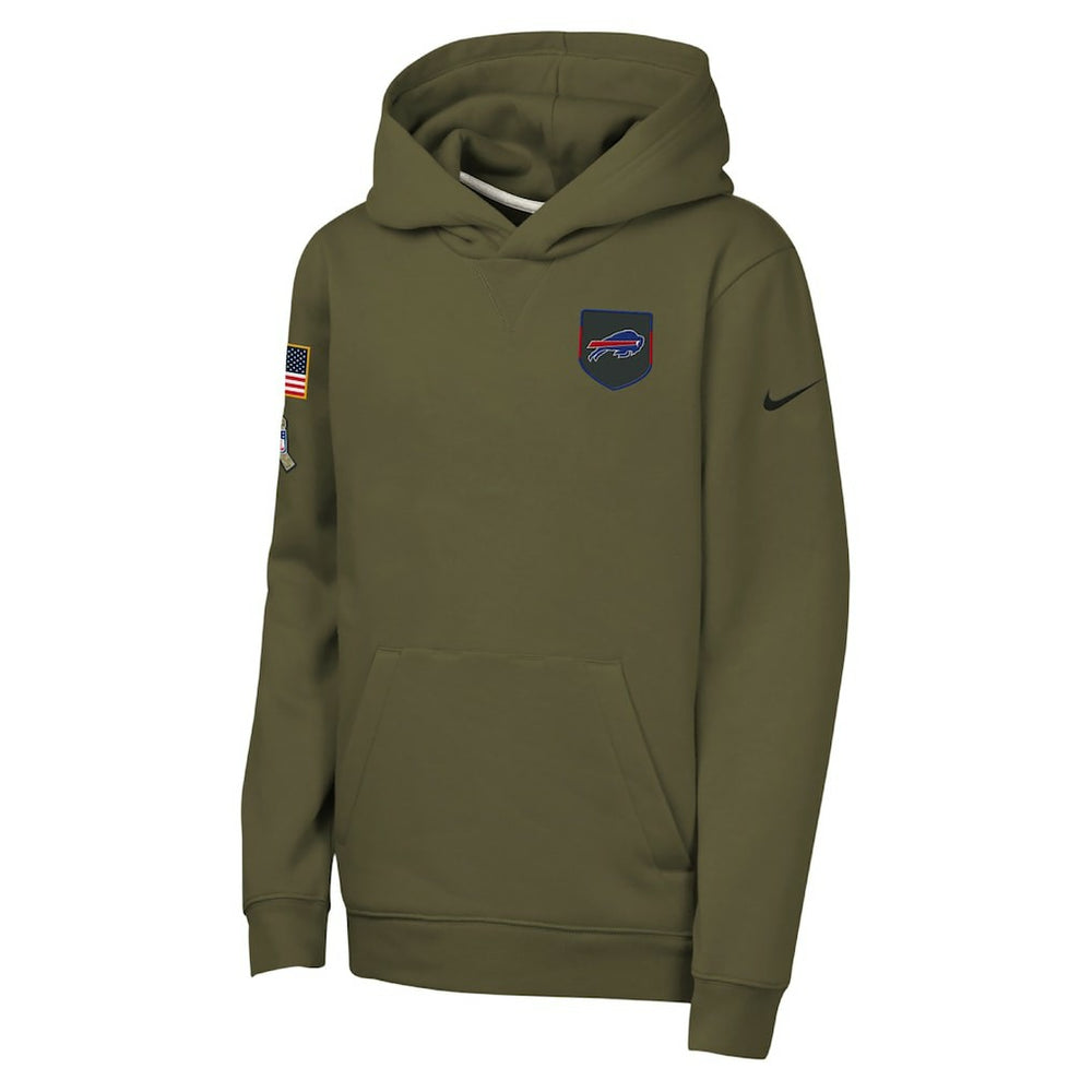 Buffalo Bills Youth 2025 Salute to Service Club Fleece Hoodie Olive | Nike for Sale