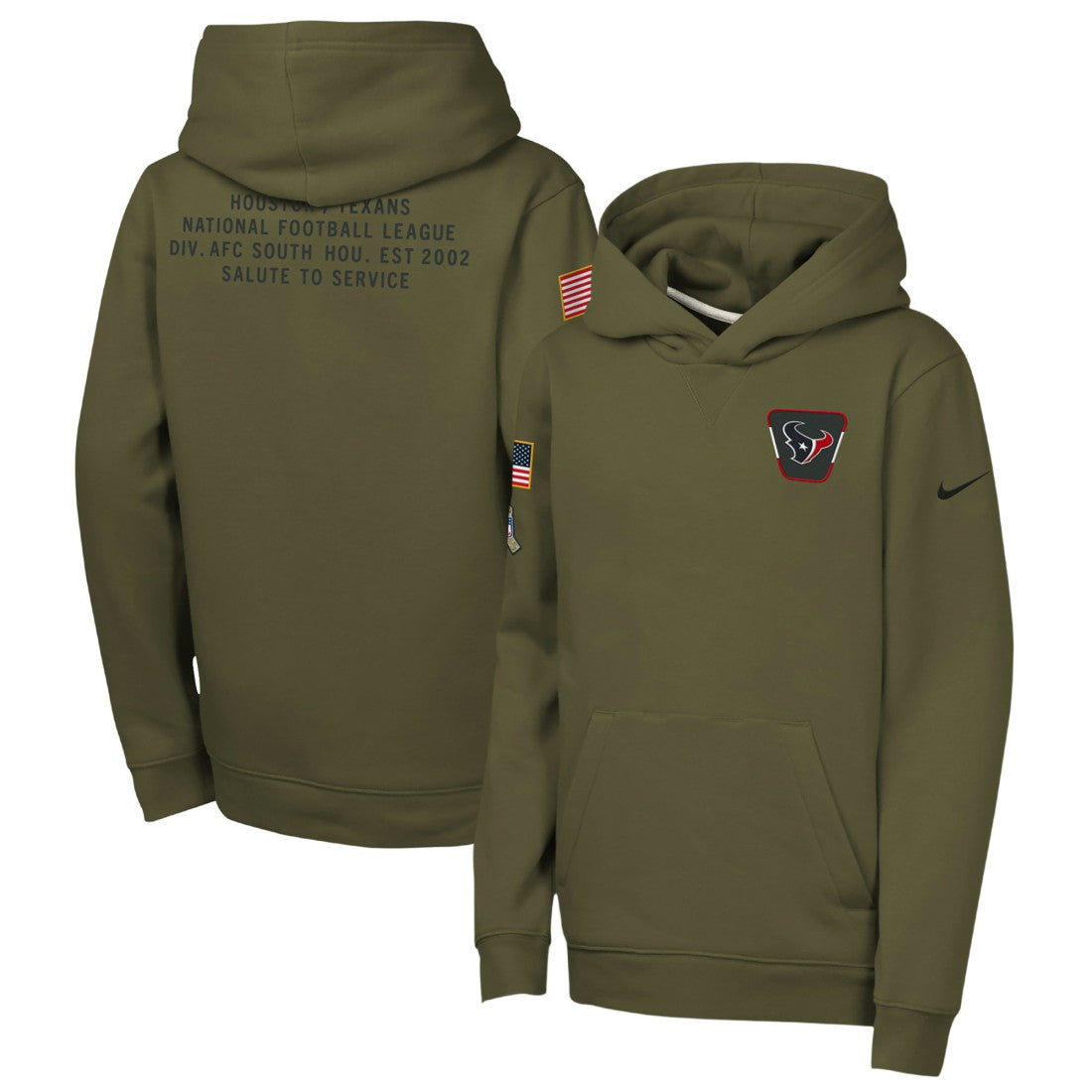 Houston Texans Youth 2025 Salute to Service Club Fleece Hoodie Olive | Nike for Sale