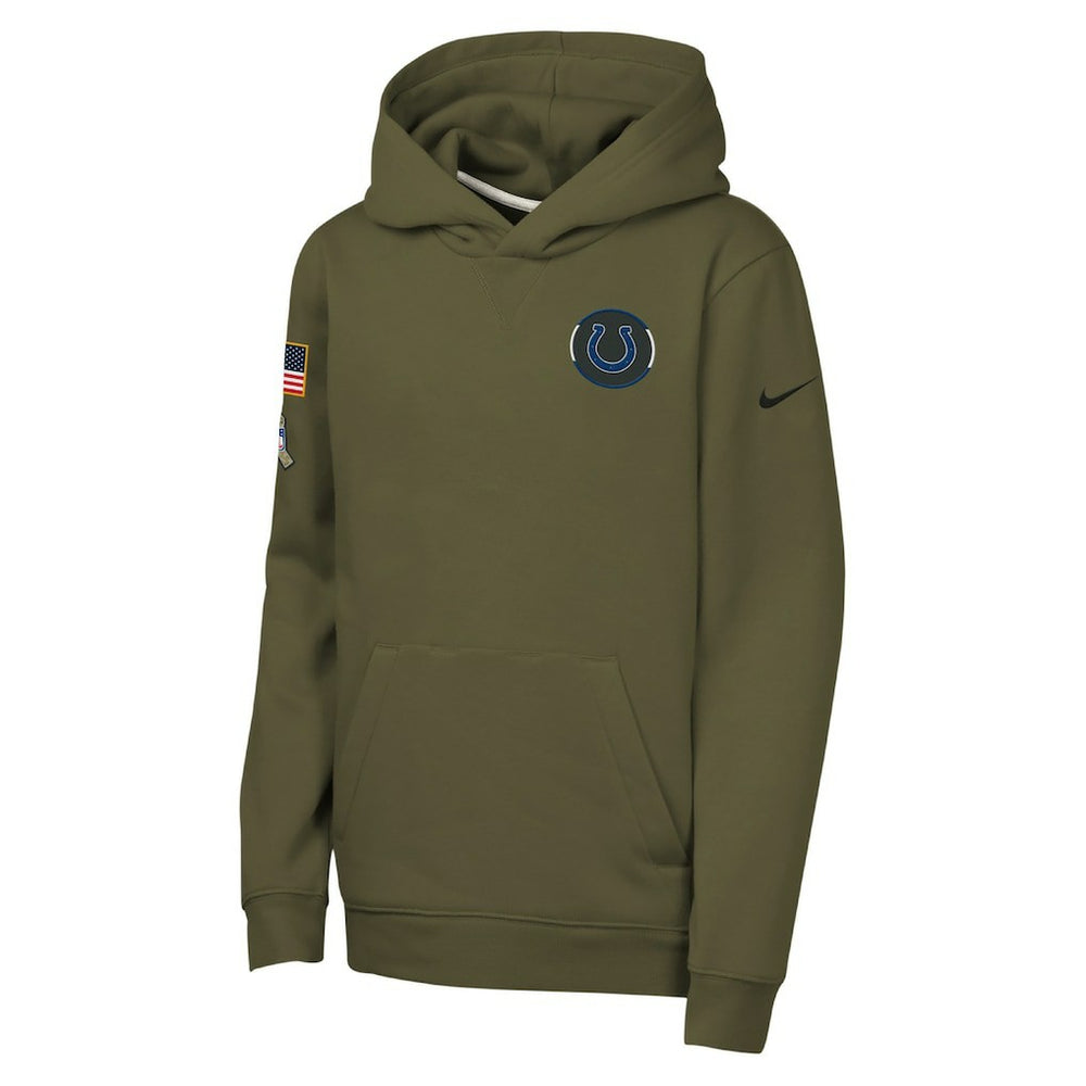 Indianapolis Colts Youth 2025 Salute to Service Club Fleece Hoodie Olive | Nike for Sale