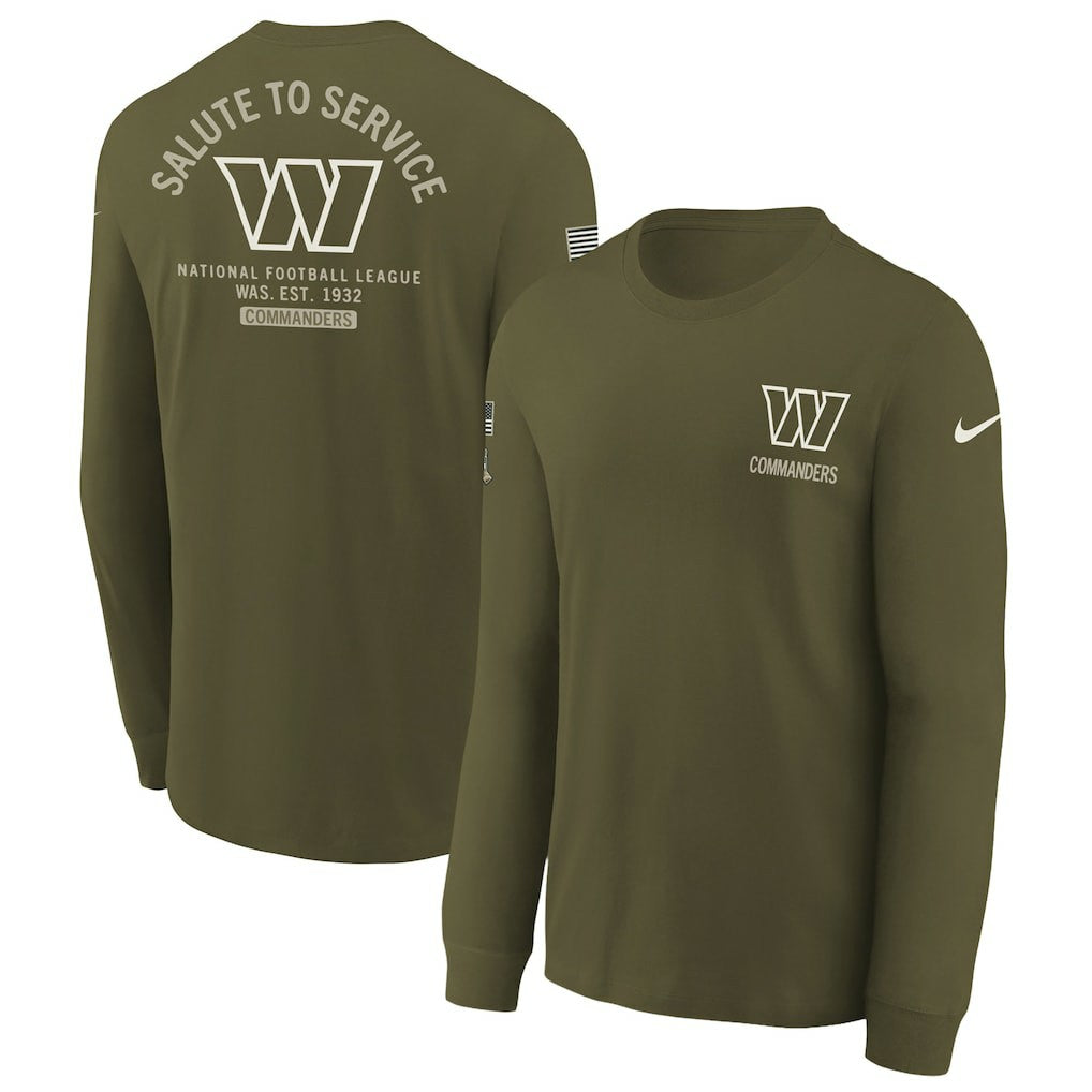 Washington Commanders Youth 2025 Salute to Service Sideline Long Sleeve T-Shirt Olive | Nike for Sale