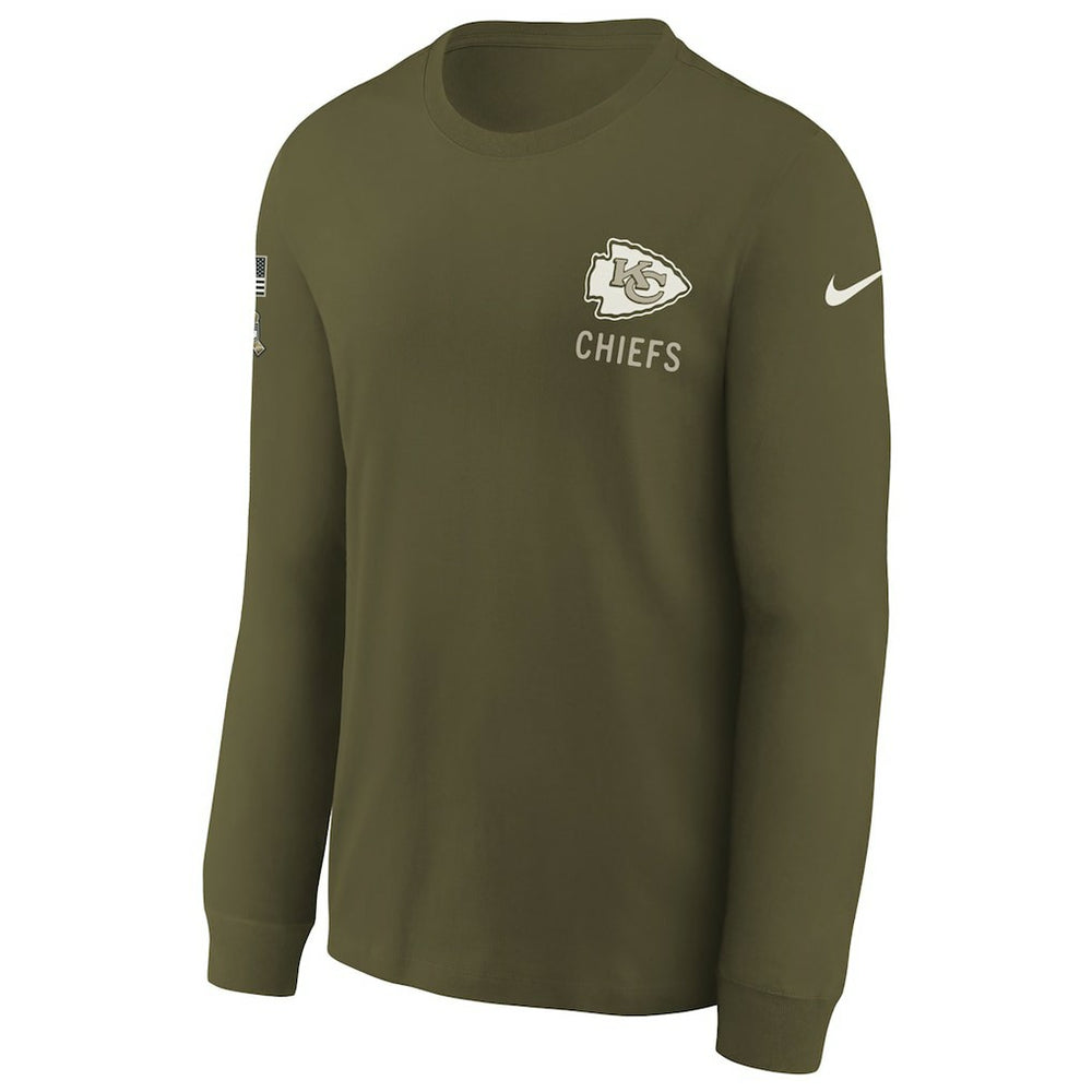 Kansas City Chiefs Youth 2025 Salute to Service Sideline Long Sleeve T-Shirt Olive | Nike for Sale