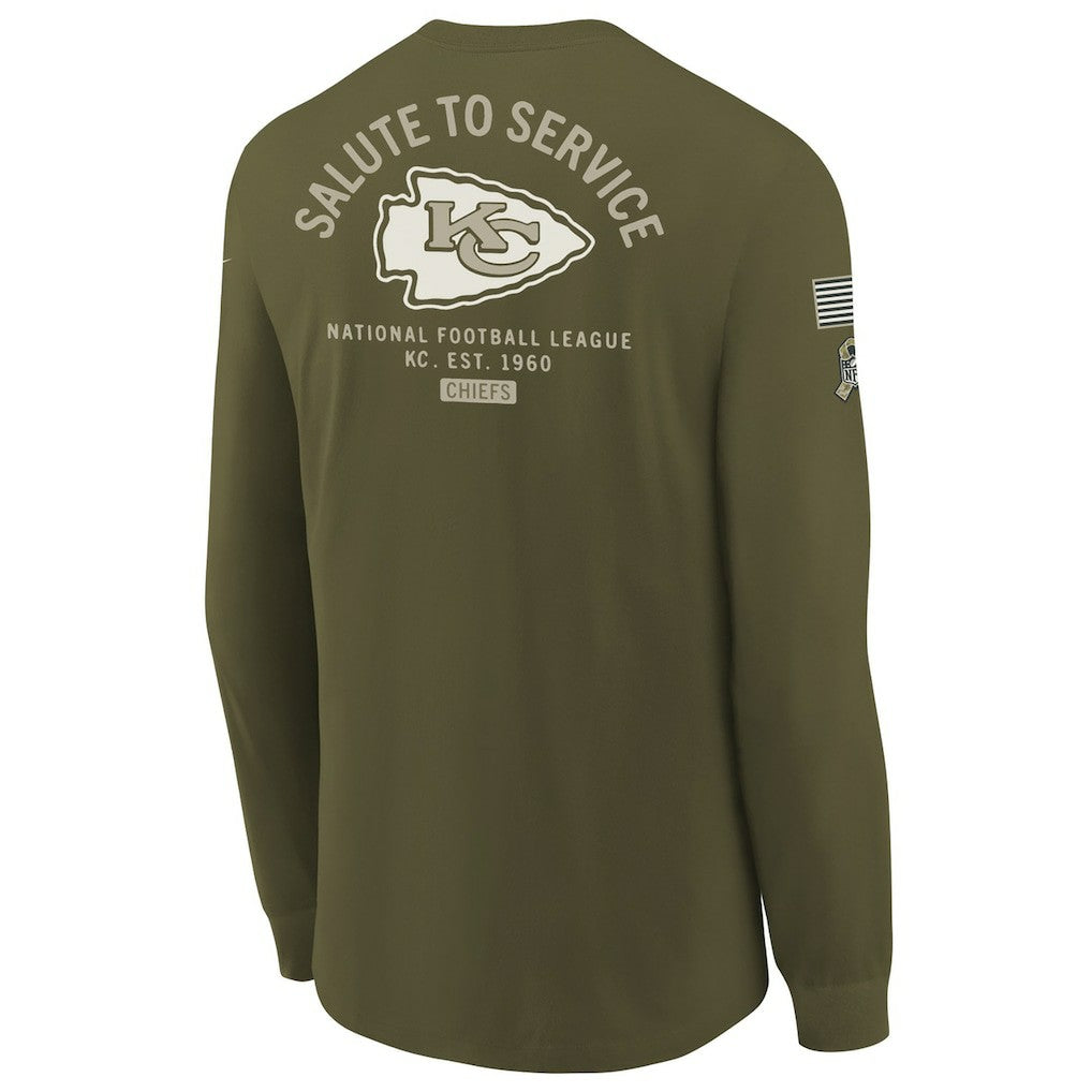 Kansas City Chiefs Youth 2025 Salute to Service Sideline Long Sleeve T-Shirt Olive | Nike for Sale