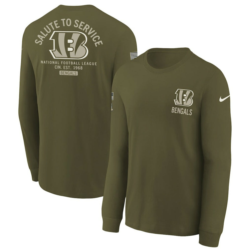 Cincinnati Bengals Youth 2025 Salute to Service Sideline Long Sleeve T-Shirt Olive | Nike for Sale