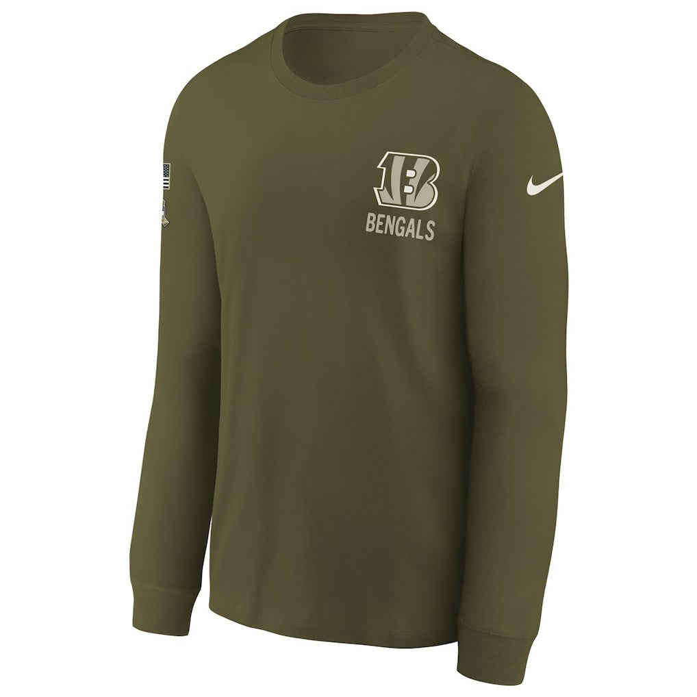 Cincinnati Bengals Youth 2025 Salute to Service Sideline Long Sleeve T-Shirt Olive | Nike for Sale
