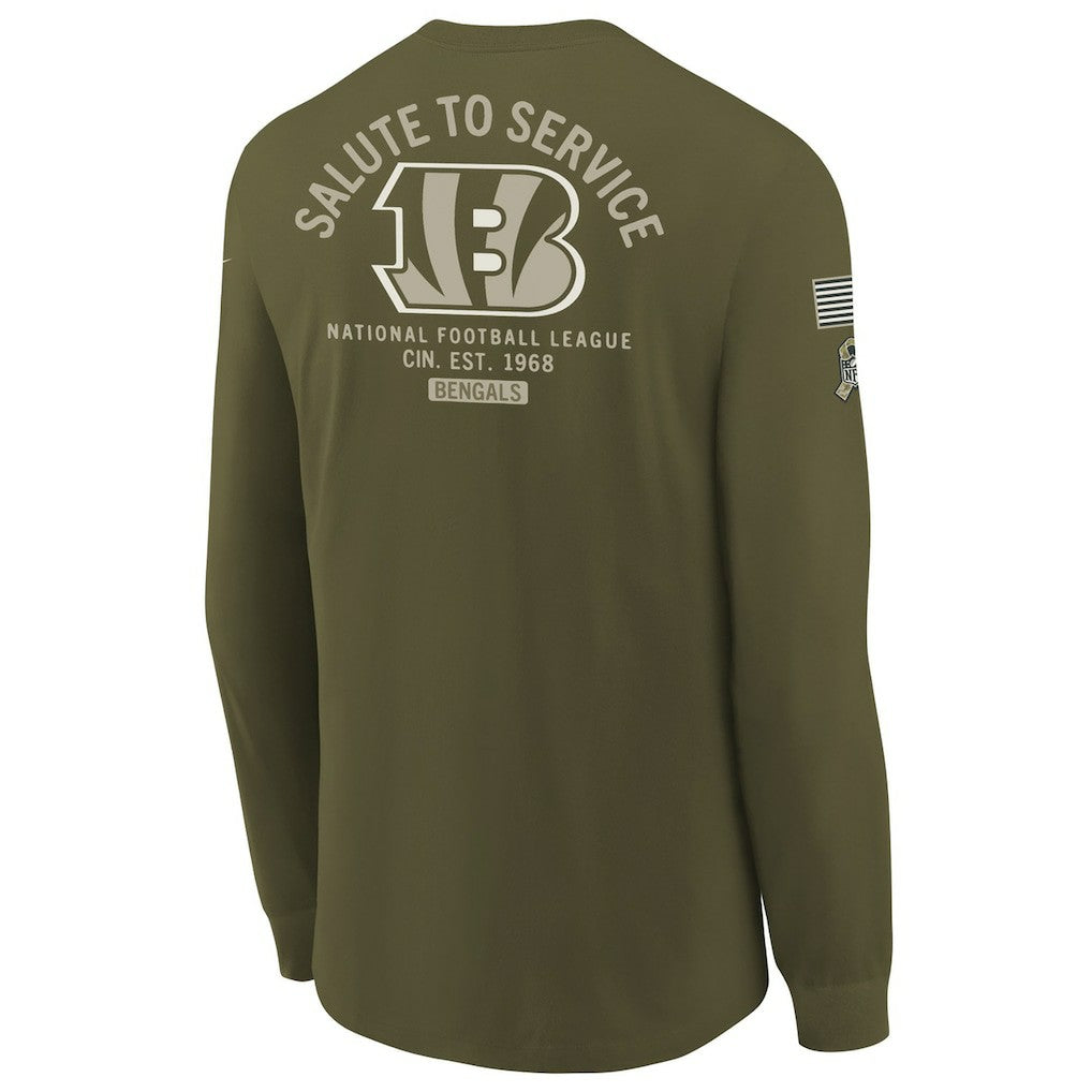 Cincinnati Bengals Youth 2025 Salute to Service Sideline Long Sleeve T-Shirt Olive | Nike for Sale