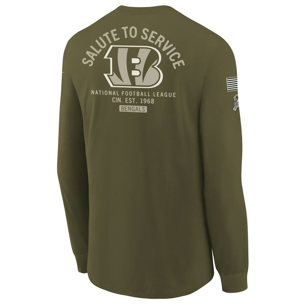 Cincinnati Bengals Youth 2025 Salute to Service Sideline Long Sleeve T-Shirt Olive | Nike for Sale