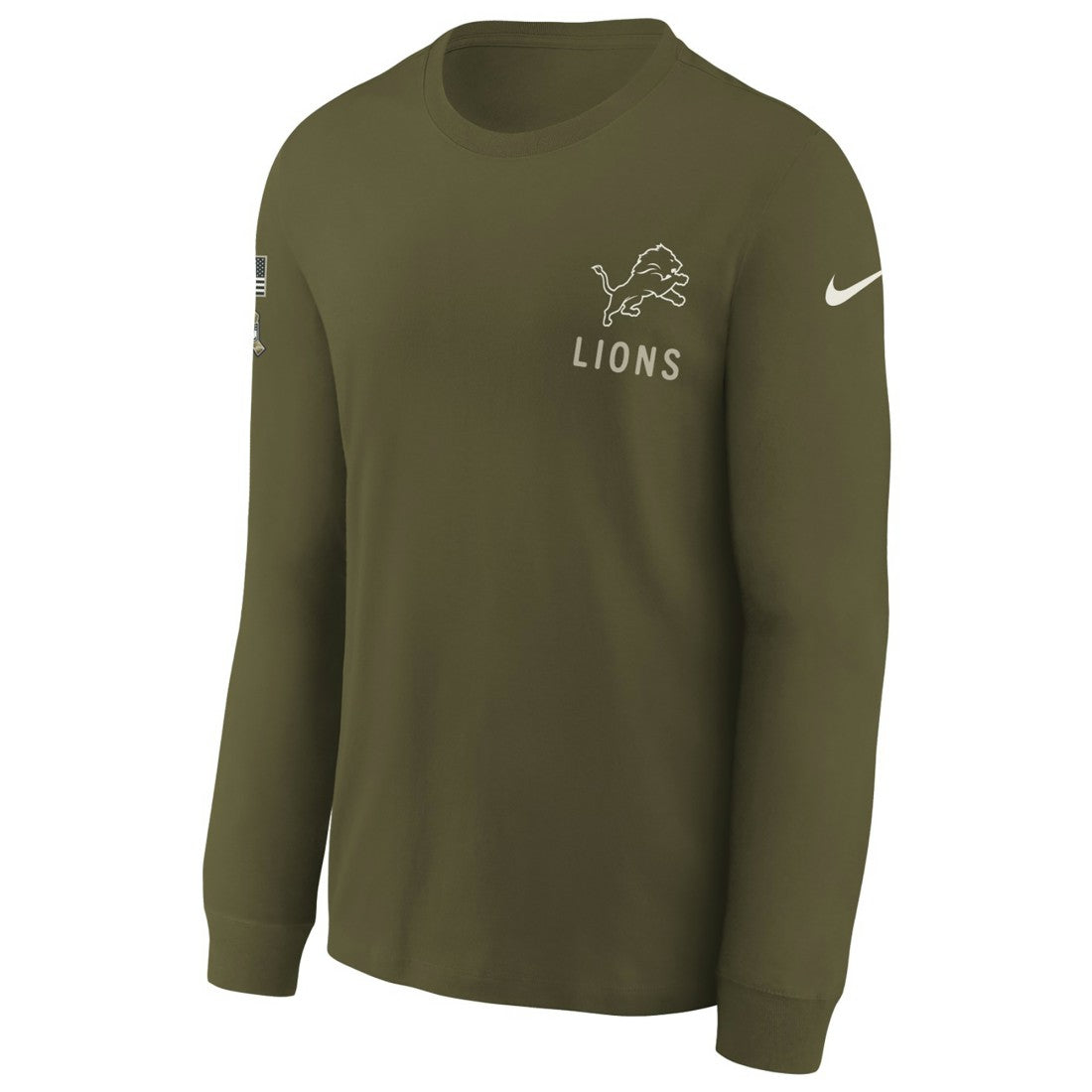 Detroit Lions Youth 2025 Salute to Service Sideline Long Sleeve T-Shirt Olive | Nike for Sale