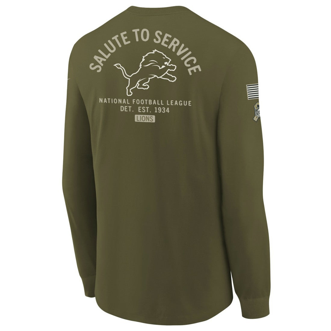 Detroit Lions Youth 2025 Salute to Service Sideline Long Sleeve T-Shirt Olive | Nike for Sale
