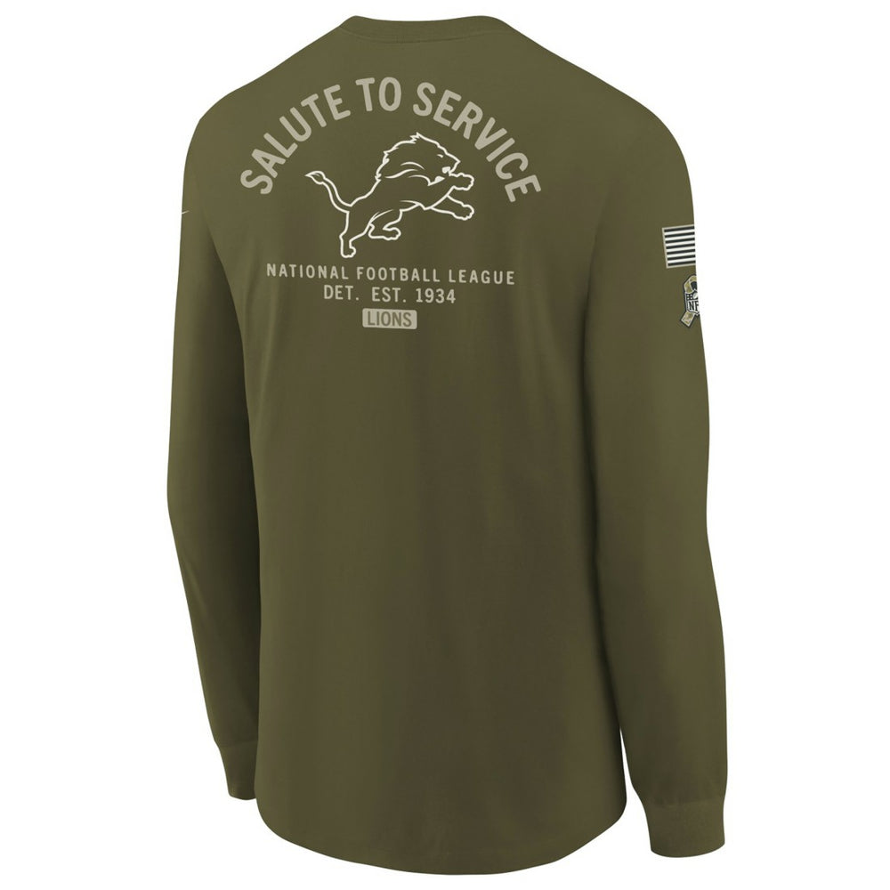 Detroit Lions Youth 2025 Salute to Service Sideline Long Sleeve T-Shirt Olive | Nike for Sale