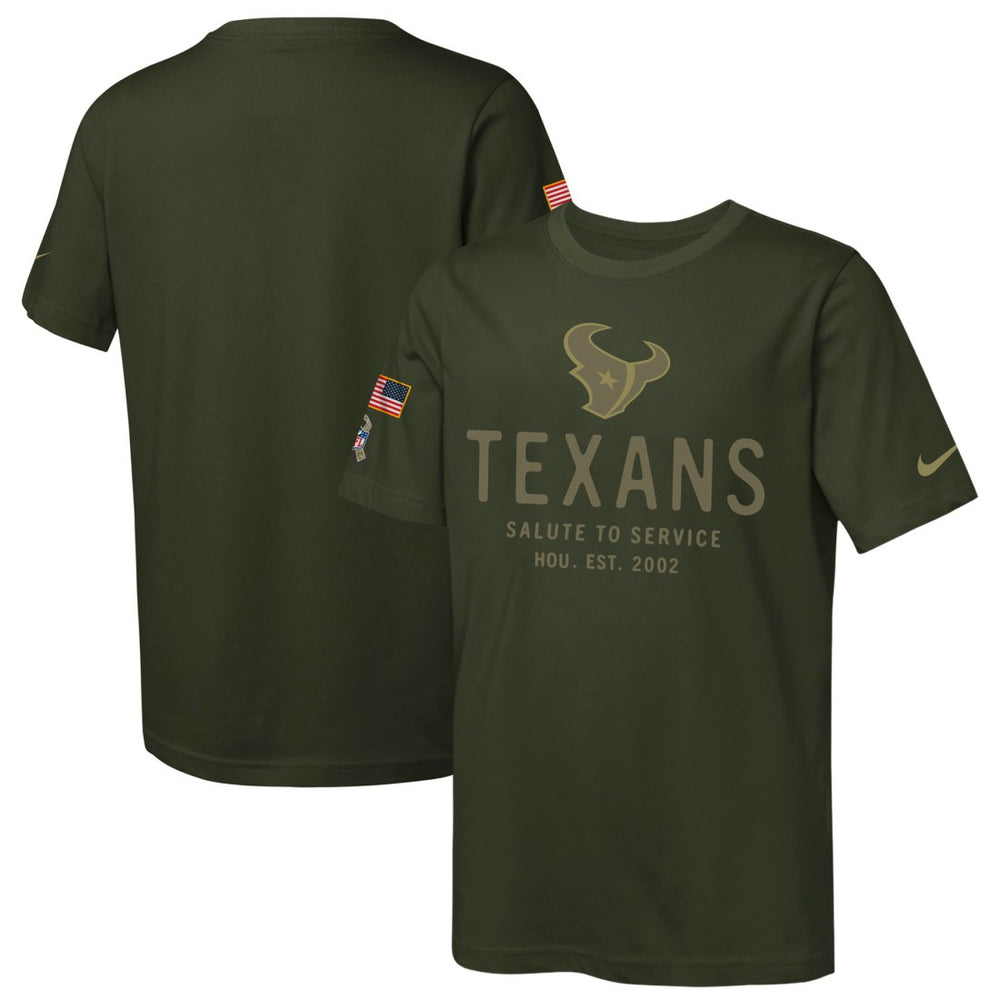 Houston Texans Youth 2025 Salute to Service Sideline Dri-FIT T-Shirt Olive | Nike for Sale