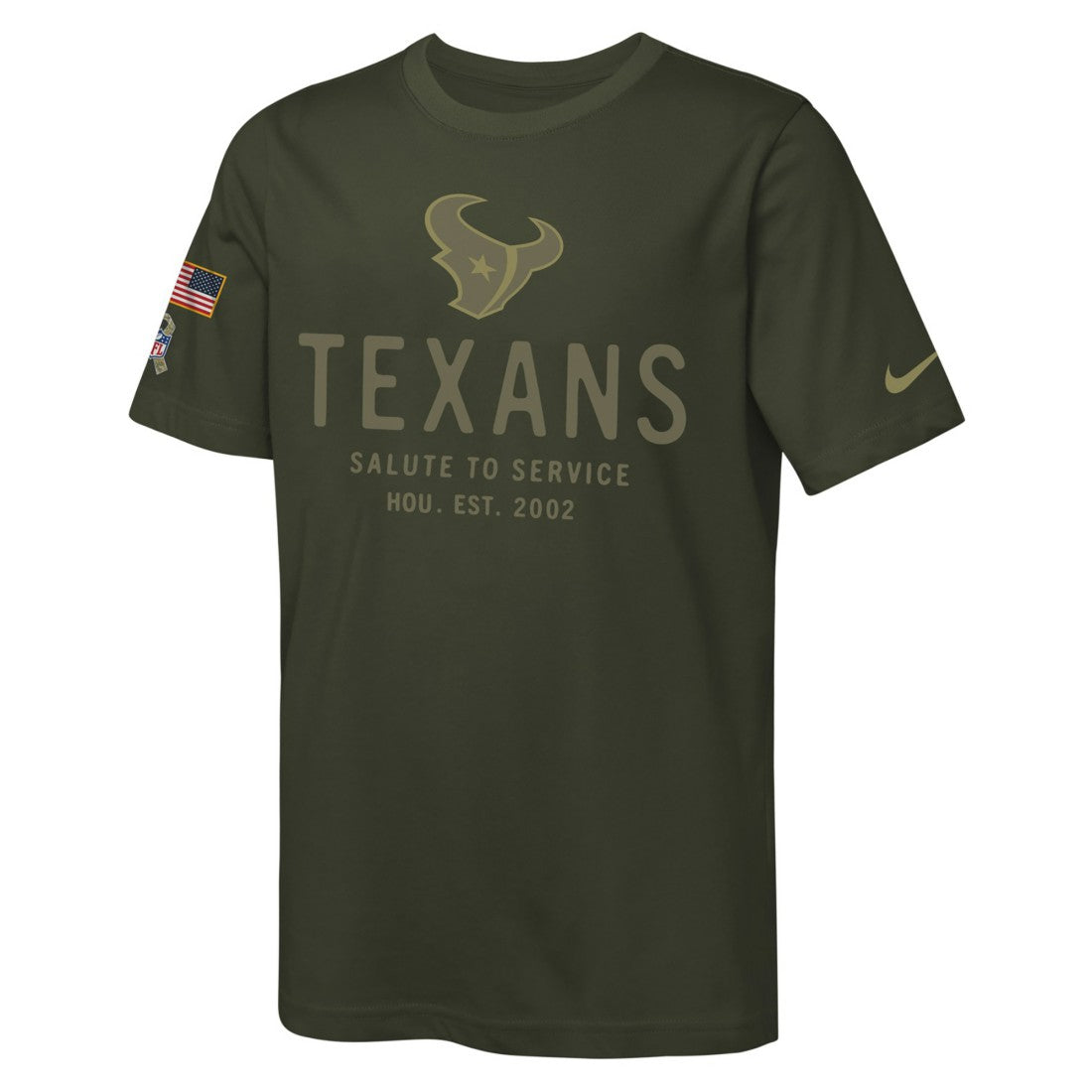 Houston Texans Youth 2025 Salute to Service Sideline Dri-FIT T-Shirt Olive | Nike for Sale