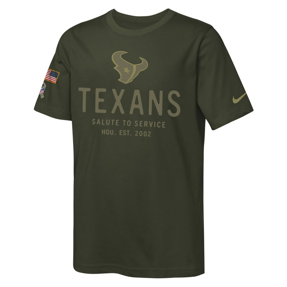 Houston Texans Youth 2025 Salute to Service Sideline Dri-FIT T-Shirt Olive | Nike for Sale
