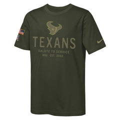Houston Texans Youth 2025 Salute to Service Sideline Dri-FIT T-Shirt Olive | Nike for Sale