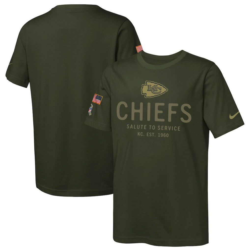 Kansas City Chiefs Youth 2025 Salute to Service Sideline Dri-FIT T-Shirt Olive | Nike for Sale