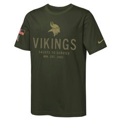 Minnesota Vikings Youth 2025 Salute to Service Sideline Dri-FIT T-Shirt Olive | Nike for Sale