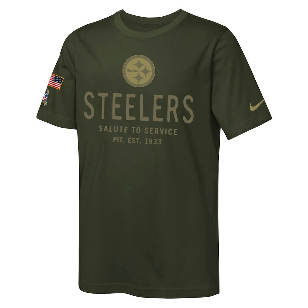 Pittsburgh Steelers Youth 2025 Salute to Service Sideline Dri-FIT T-Shirt Olive | Nike for Sale