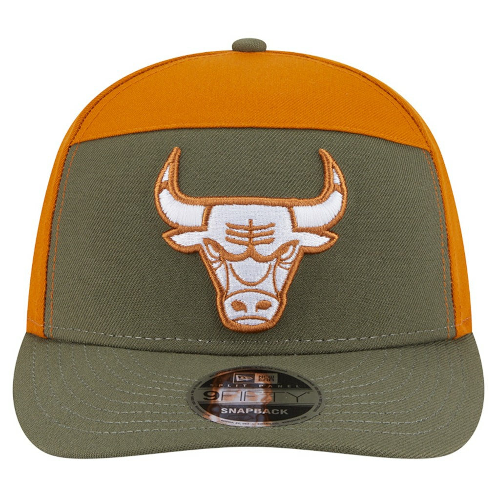 Chicago Bulls Two-Tone Color Pack Split Panel 9FIFTY Adjustable Hat Olive/Burnt Orange - NBA