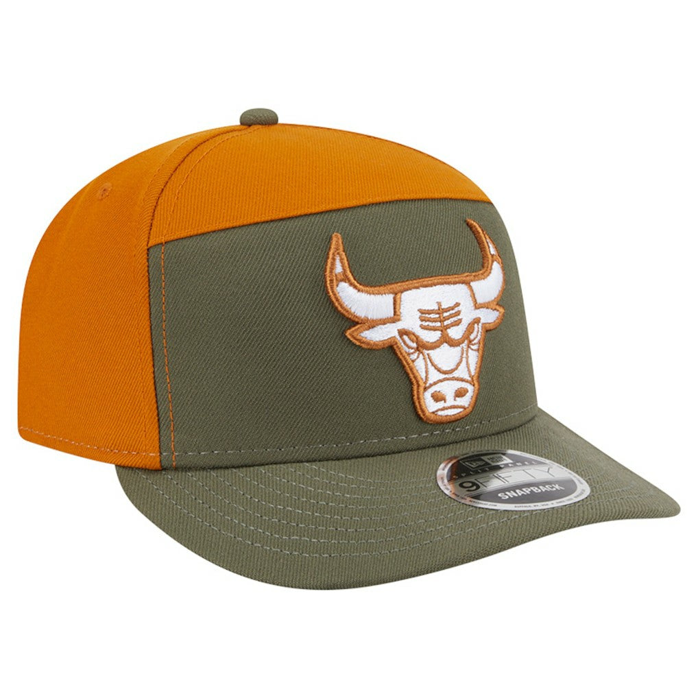 Chicago Bulls Two-Tone Color Pack Split Panel 9FIFTY Adjustable Hat Olive/Burnt Orange - NBA