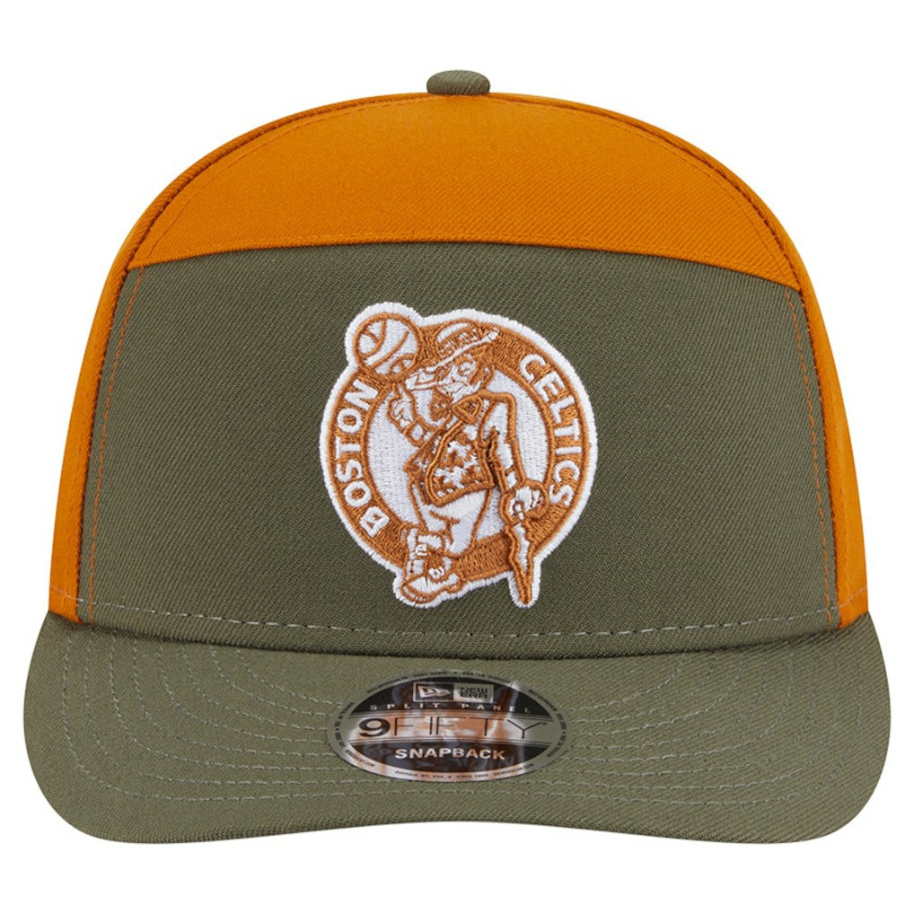Boston Celtics Two-Tone Color Pack Split Panel 9FIFTY Adjustable Hat Olive/Burnt Orange - NBA