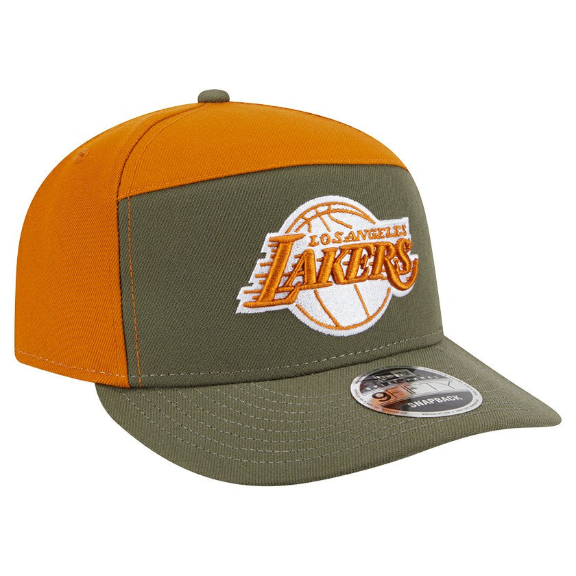 Los Angeles Lakers Two-Tone Color Pack Split Panel 9FIFTY Adjustable Hat Olive/Burnt Orange - NBA