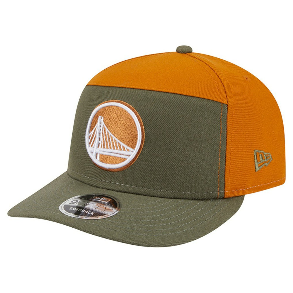 Golden State Warriors Two-Tone Color Pack Split Panel 9FIFTY Adjustable Hat Olive/Burnt Orange - NBA