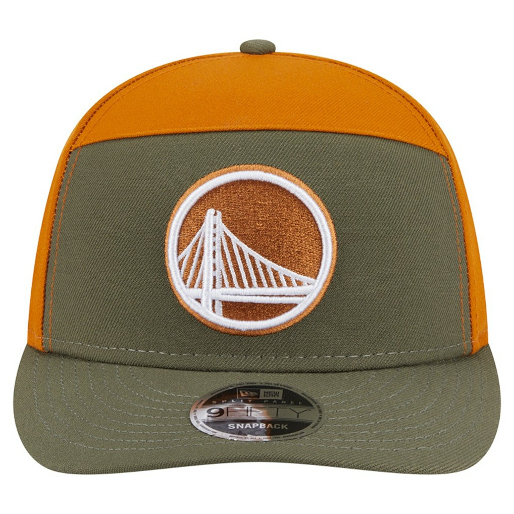 Golden State Warriors Two-Tone Color Pack Split Panel 9FIFTY Adjustable Hat Olive/Burnt Orange - NBA