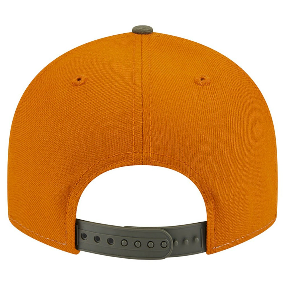 Golden State Warriors Two-Tone Color Pack Split Panel 9FIFTY Adjustable Hat Olive/Burnt Orange - NBA