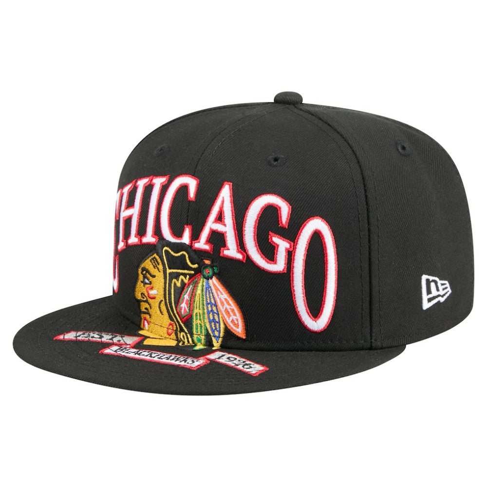 Chicago Blackhawks New Era Oversized Vintage Arch 59Fifty Fitted Hat - Black - NHL