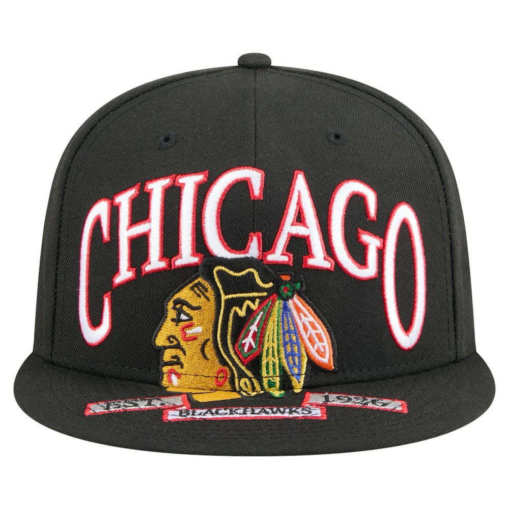 Chicago Blackhawks New Era Oversized Vintage Arch 59Fifty Fitted Hat - Black - NHL