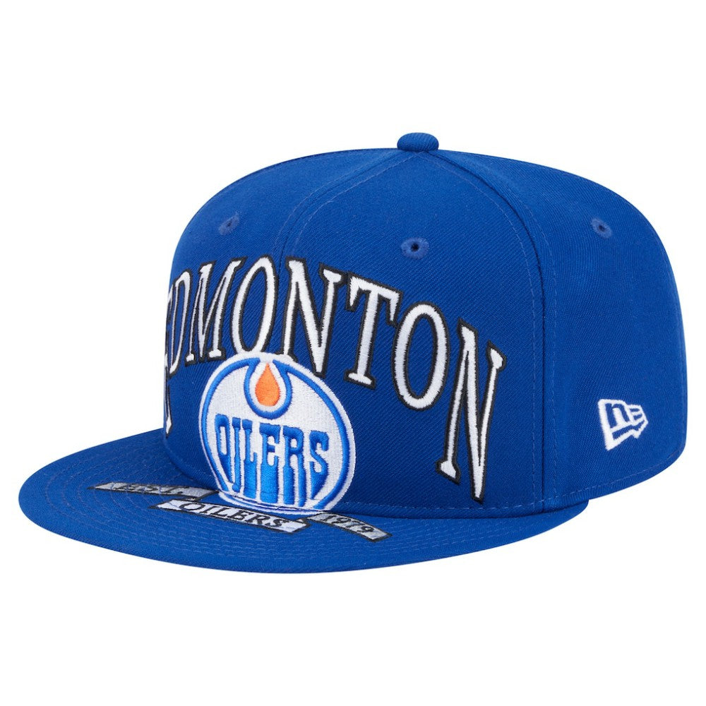 Edmonton Oilers New Era Oversized Vintage Arch 59Fifty Fitted Hat - Royal - NHL
