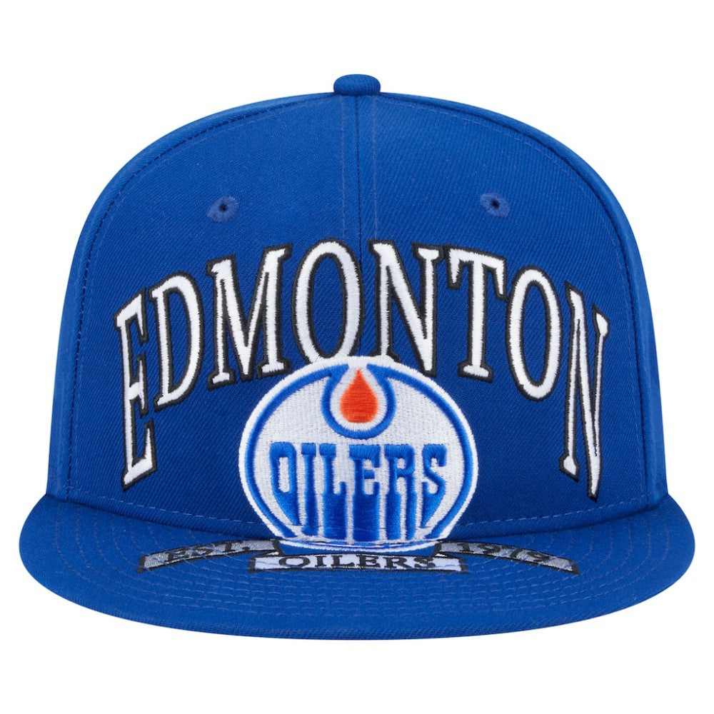 Edmonton Oilers New Era Oversized Vintage Arch 59Fifty Fitted Hat - Royal - NHL