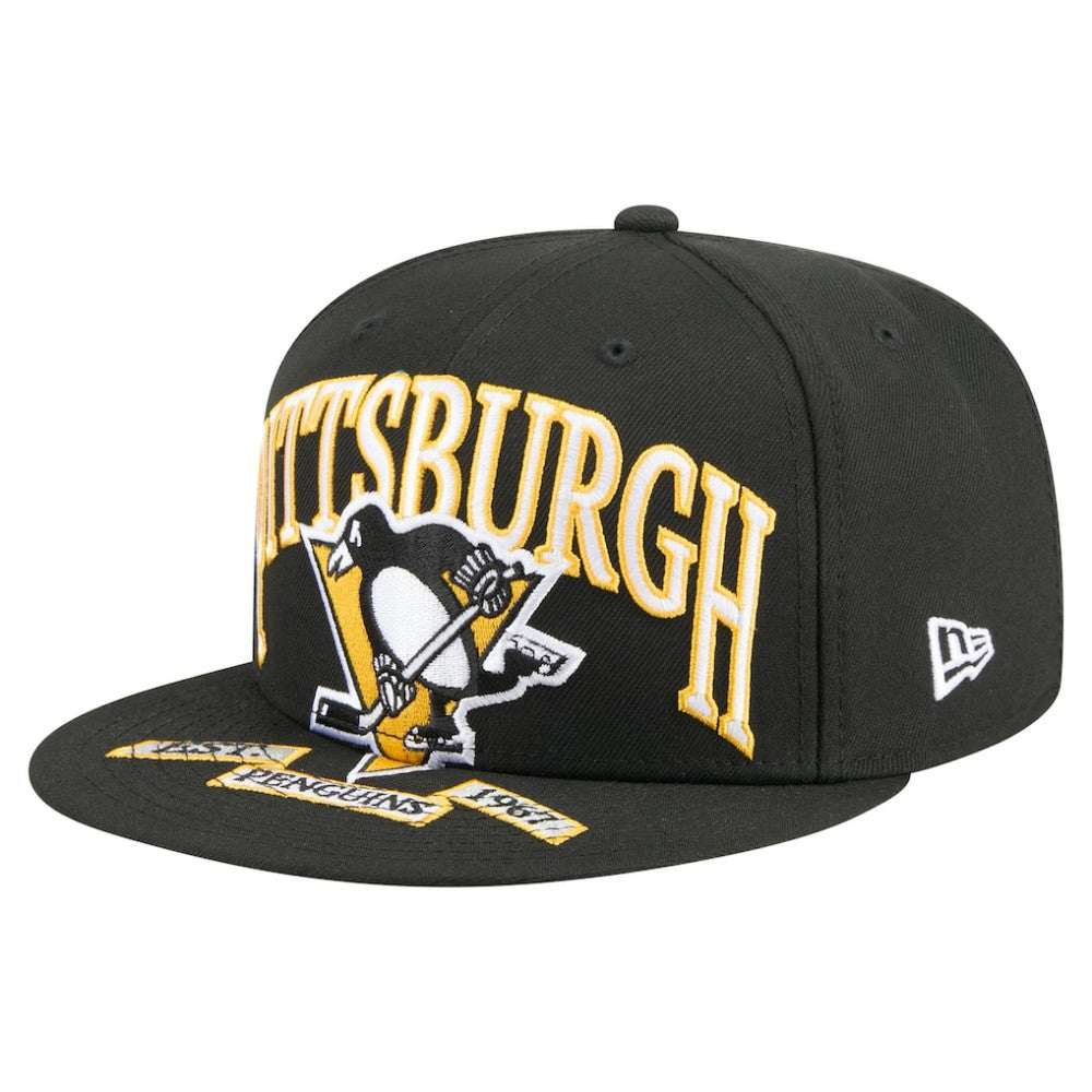 Pittsburgh Penguins New Era Oversized Vintage Arch 59Fifty Fitted Hat - Black - NHL
