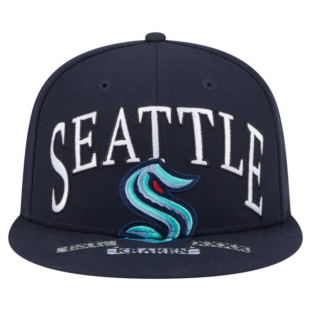 Seattle Kraken New Era Oversized Vintage Arch 59Fifty Fitted Hat - Deep Sea Blue - NHL