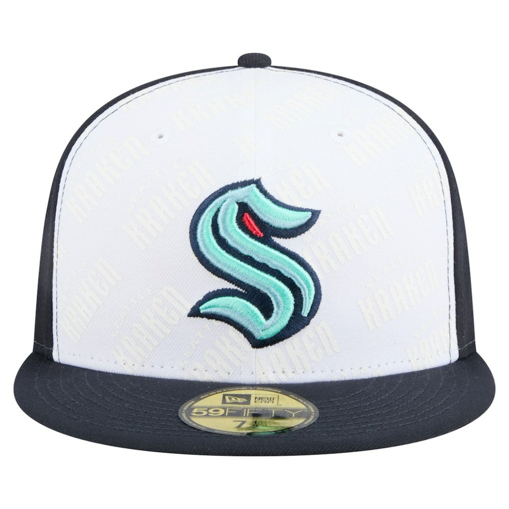 Seattle Kraken New Era Repeat Two-Tone 59FIFTY Fitted Hat - White/Deep Sea Blue - NHL