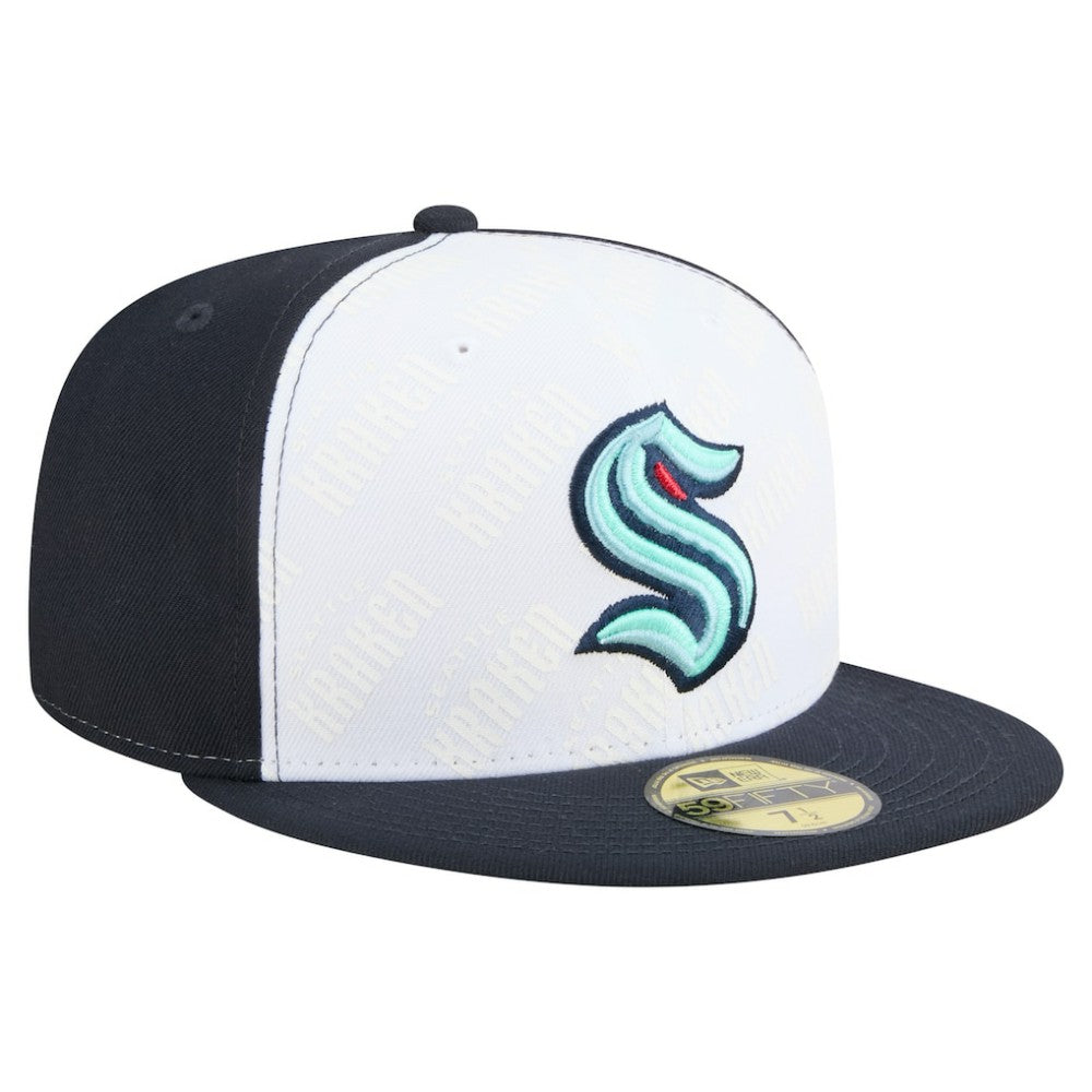 Seattle Kraken New Era Repeat Two-Tone 59FIFTY Fitted Hat - White/Deep Sea Blue - NHL