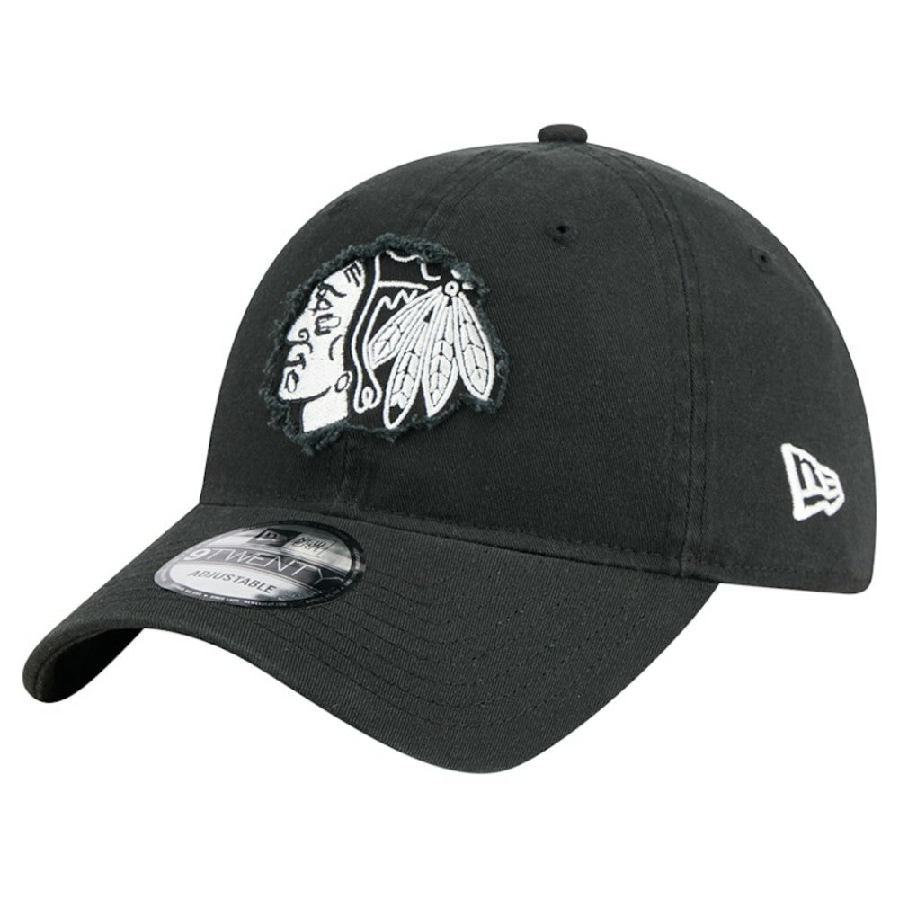 Chicago Blackhawks New Era Stamp Fabric Applique 9TWENTY Adjustable Hat - Black - NHL
