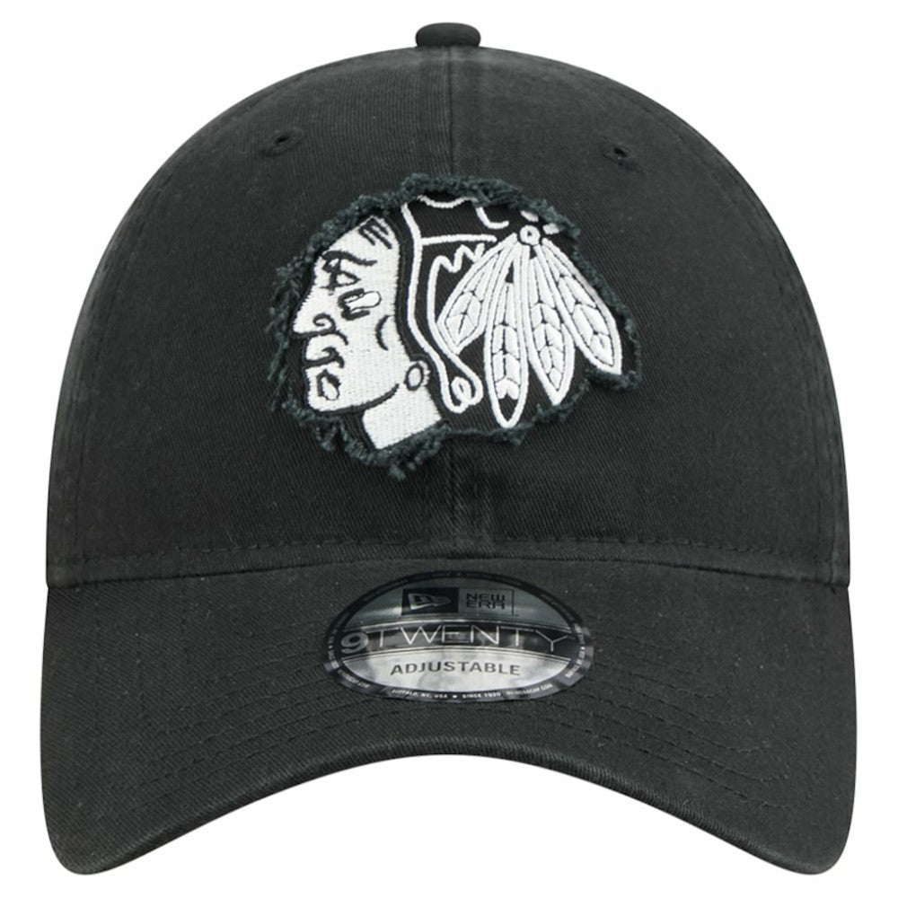 Chicago Blackhawks New Era Stamp Fabric Applique 9TWENTY Adjustable Hat - Black - NHL