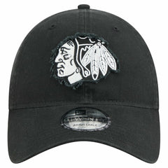 Chicago Blackhawks New Era Stamp Fabric Applique 9TWENTY Adjustable Hat - Black - NHL