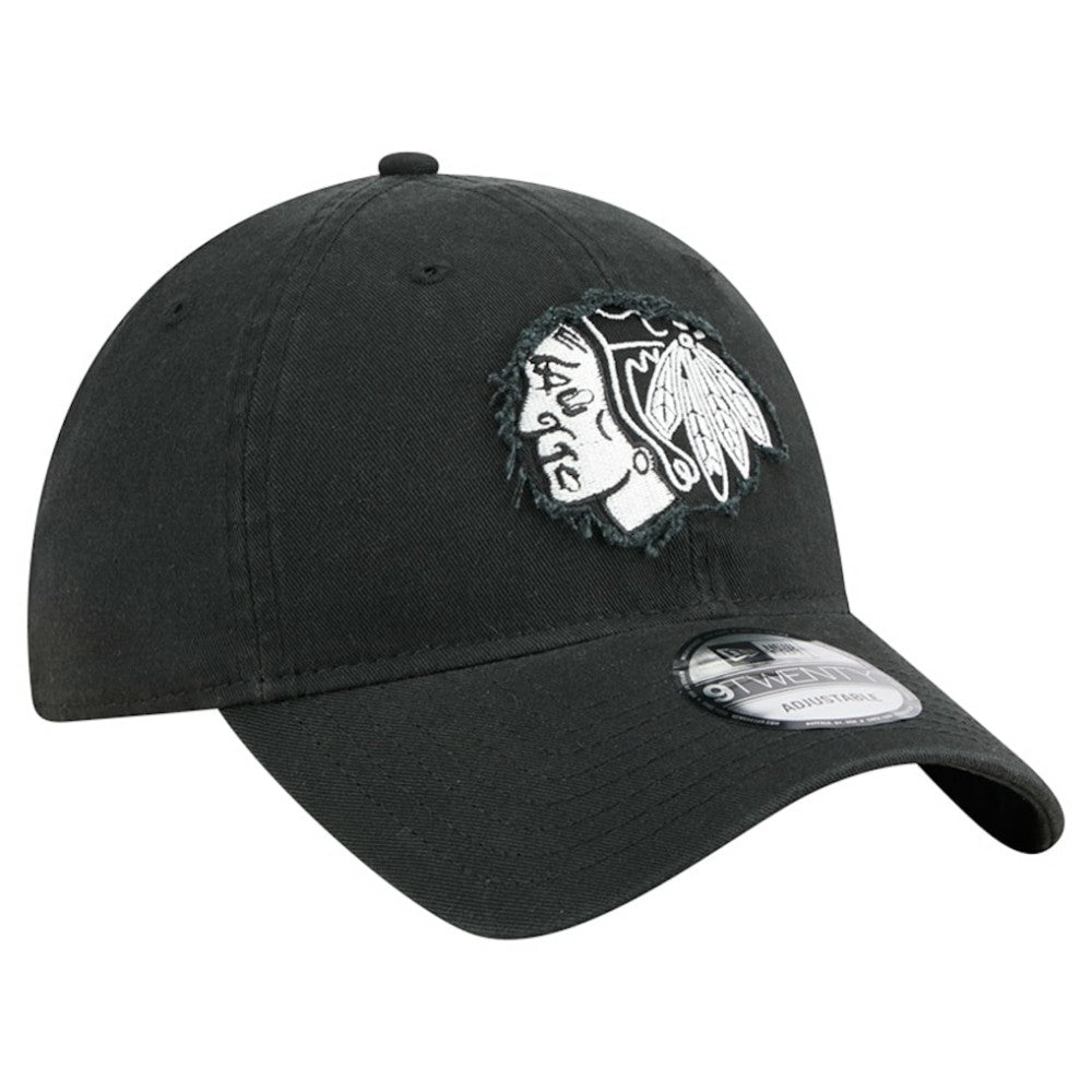 Chicago Blackhawks New Era Stamp Fabric Applique 9TWENTY Adjustable Hat - Black - NHL