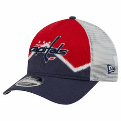 Washington Capitals New Era Hockey Sock 9FORTY A-Frame M-Crown Adjustable Trucker Hat - Navy/Red - NHL