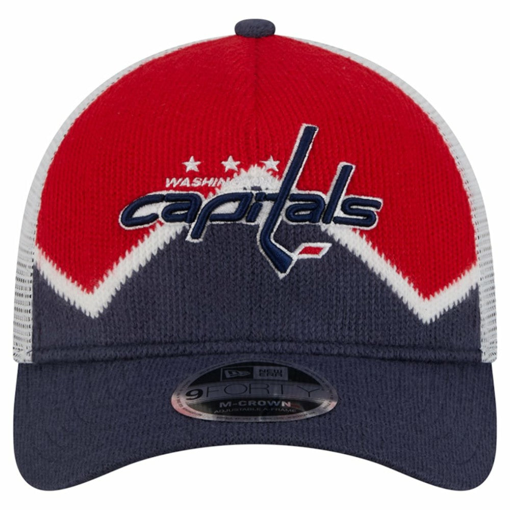 Washington Capitals New Era Hockey Sock 9FORTY A-Frame M-Crown Adjustable Trucker Hat - Navy/Red - NHL