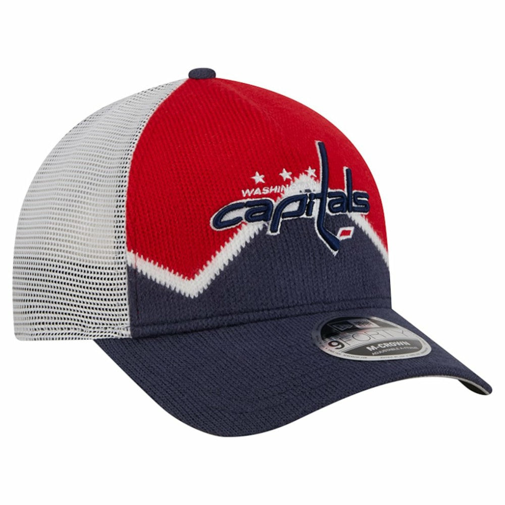 Washington Capitals New Era Hockey Sock 9FORTY A-Frame M-Crown Adjustable Trucker Hat - Navy/Red - NHL
